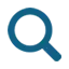 Blue icon depicting a magnifying lense set against a white background.